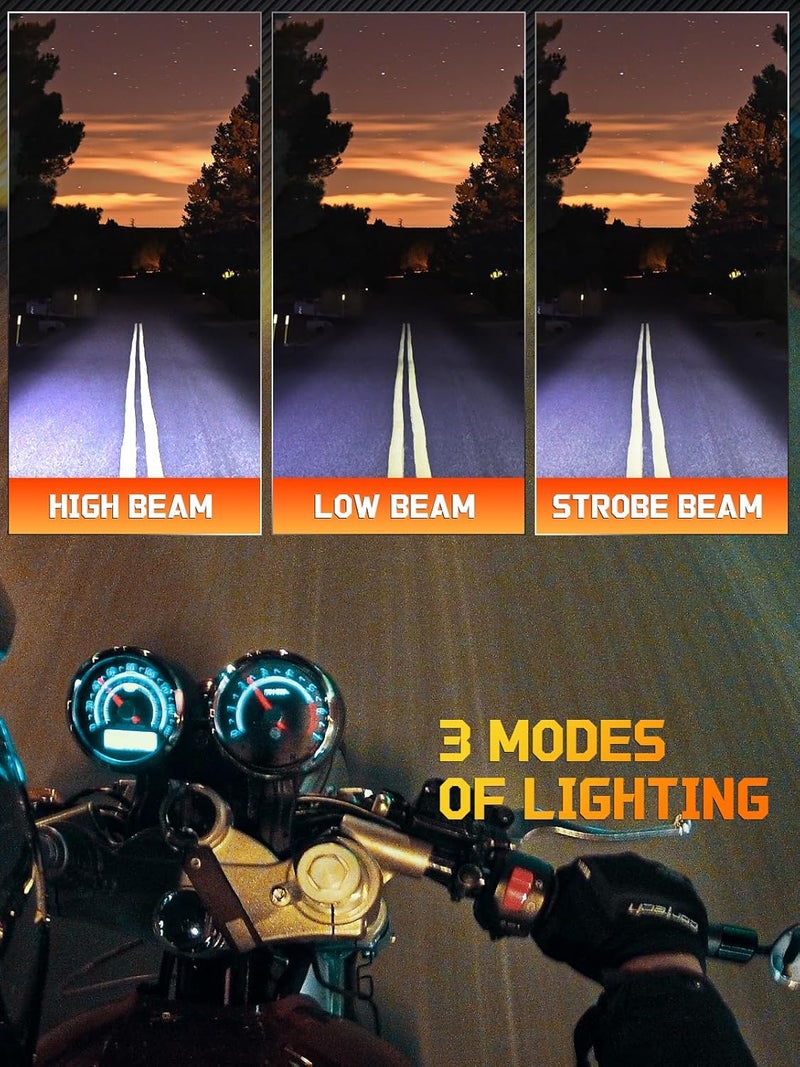 PAKRYS Motorcycle Driving Lights with Cutoff Line U9 LED Fog Lights with High Low Strobe Beam Halo Rings White Central with U9 Running DRL Switches Clamps Universal LED Spotlights Driving Lights 2 Packs - Image 3